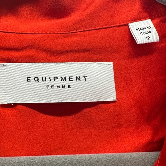 Equipment Femme Bailey Fiery Red Silk Long Sleeve Blouse Womens Size EU 12 US 8 - Picture 6 of 9